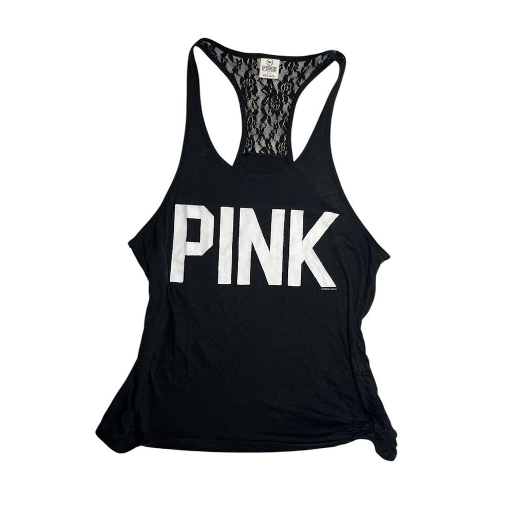 PINK Victoria's Secret Lace-Back Racerback Tank Top - Black